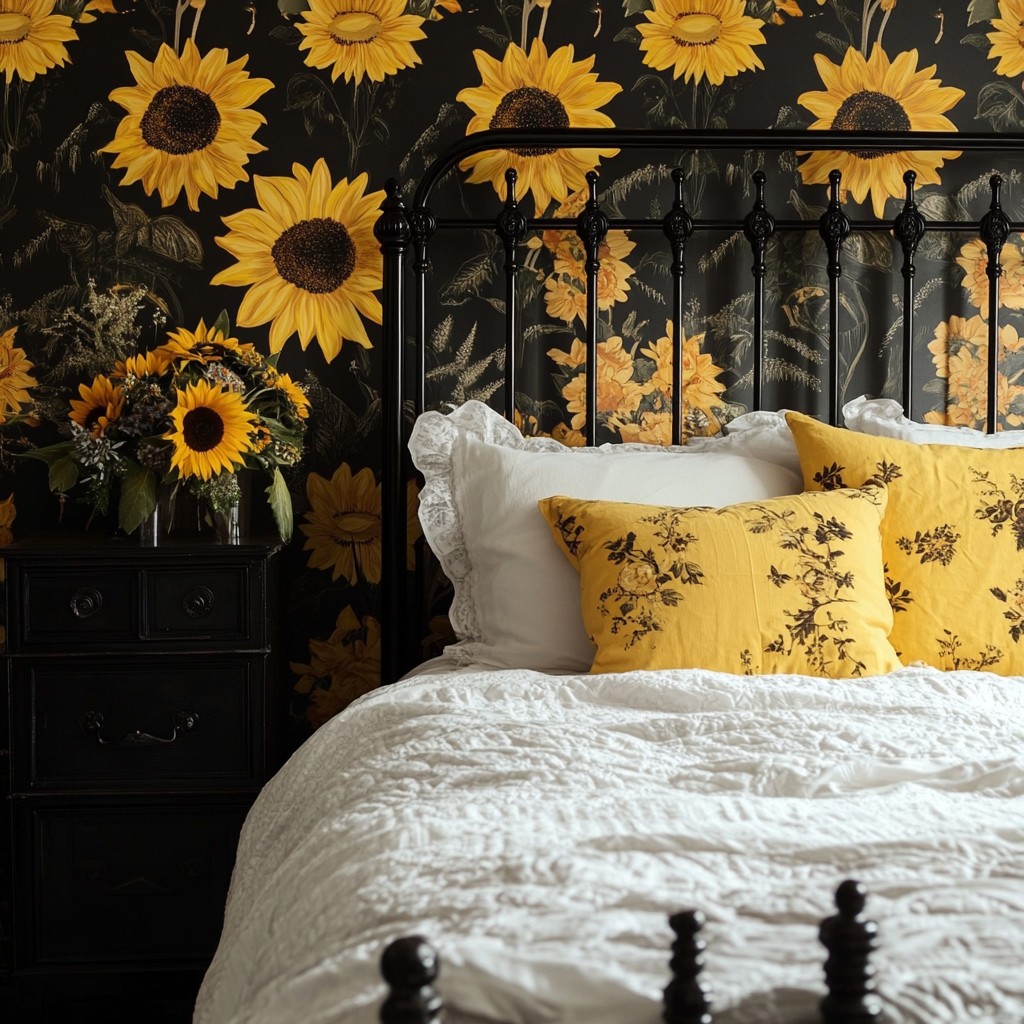 Black and Sunflower Yellow: Bedroom Wall Colour Combination