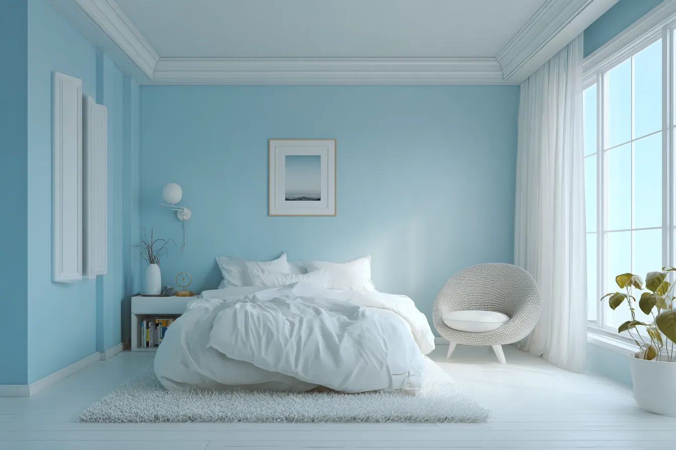 Blue and White Bedroom Wall Colour Combination