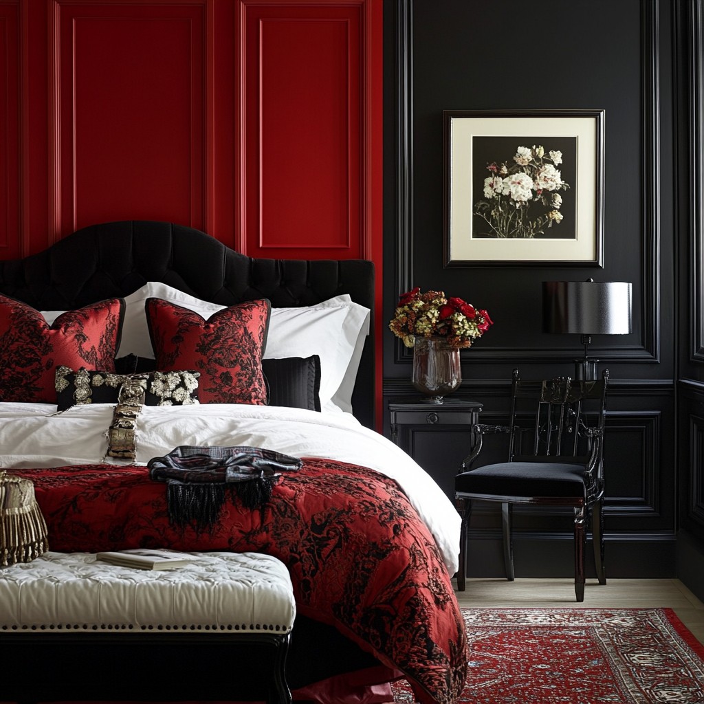 Crimson Red and Midnight Black: Bedroom Colour Combination