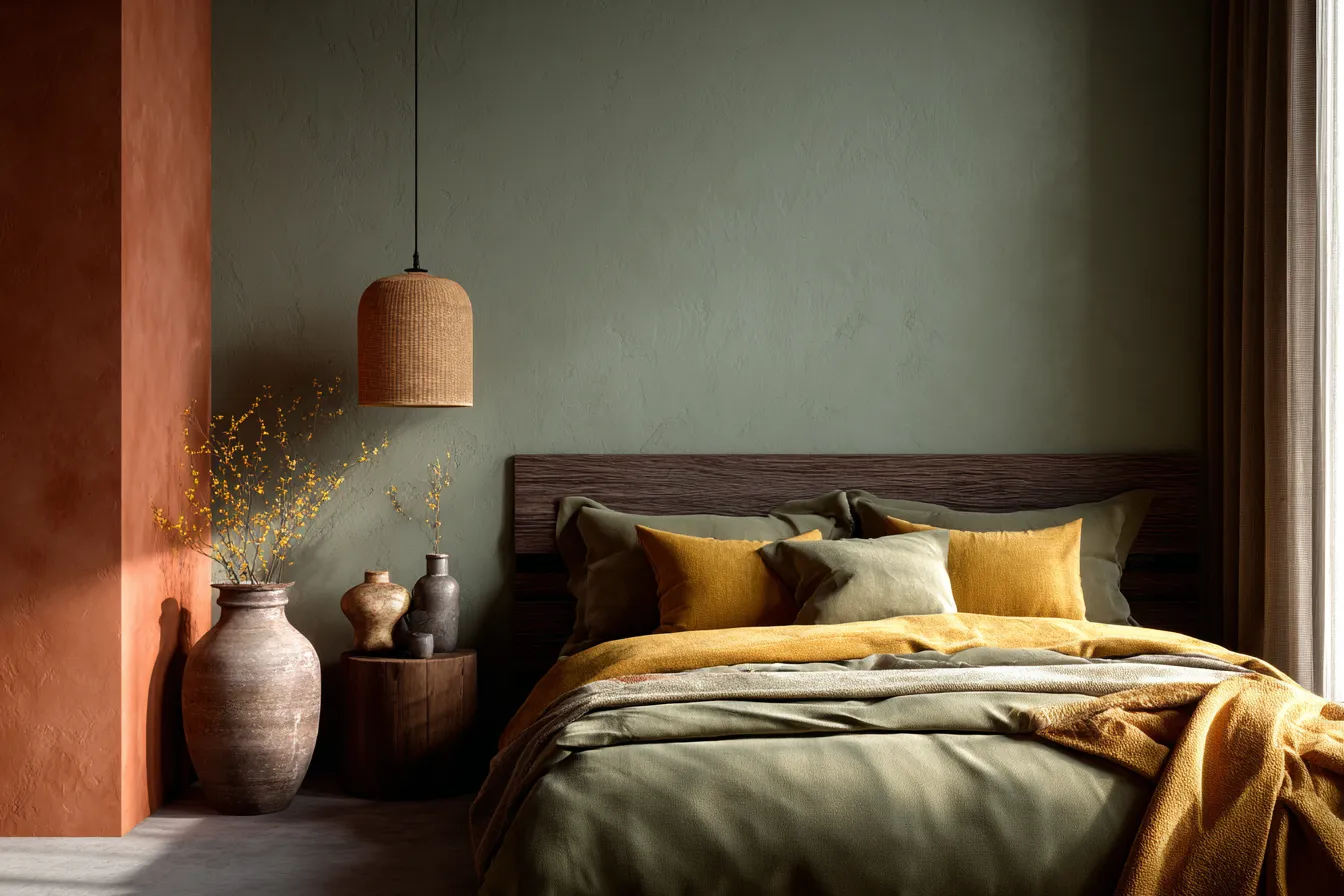 Earthy Nature-Inspired Theme for Bedroom Wall Colour Combination