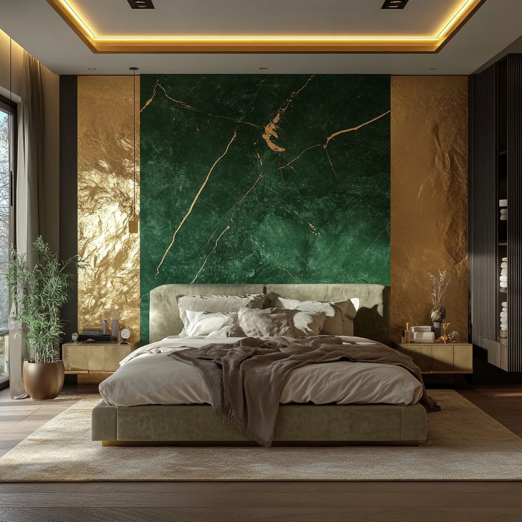 Emerald Green and Gold: Bedroom Wall Colour Combination