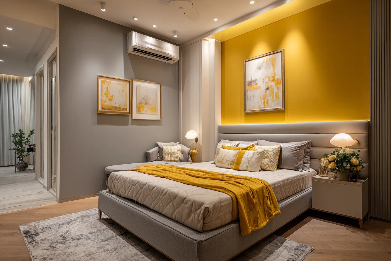 Grey and Yellow Bedroom Wall Colour Combination