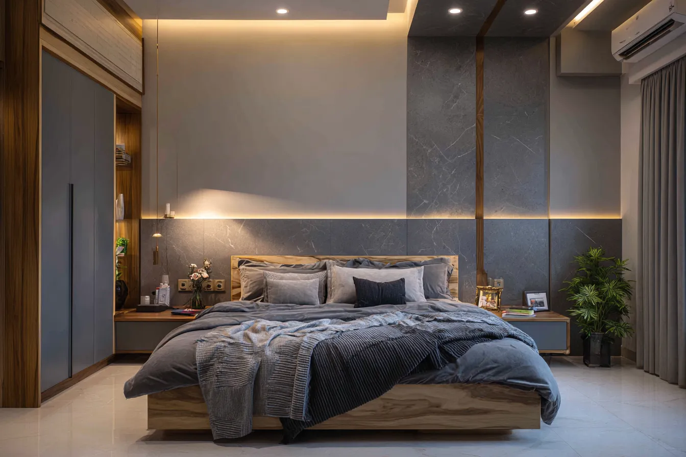 Horizontal Split Wall Colour Design- Placement Method for Bedroom Wall Colour Combination