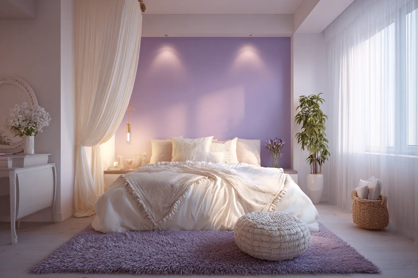 Lavender and Cream Bedroom Wall Colour Combination