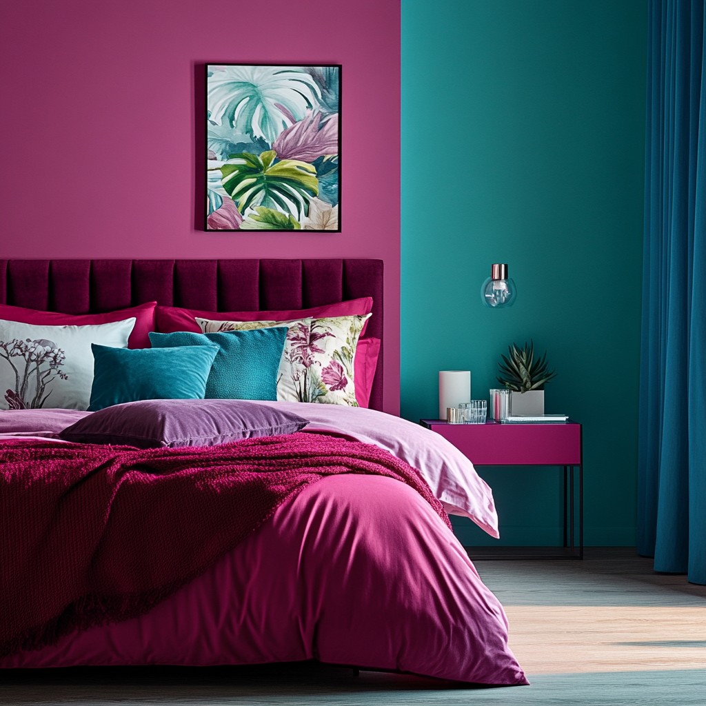 Magenta and Turquoise: Bedroom Wall Colour Combination