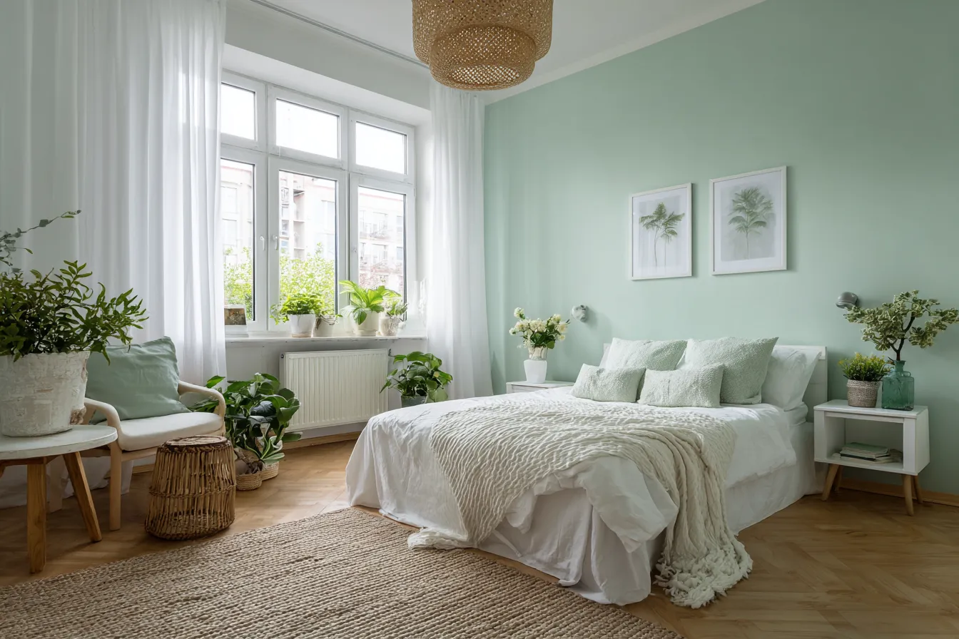 Mint Green and White Bedroom Wall Colour Combination