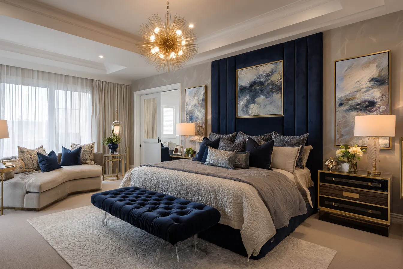Navy and Sandstone Bedroom Wall Colour Combination