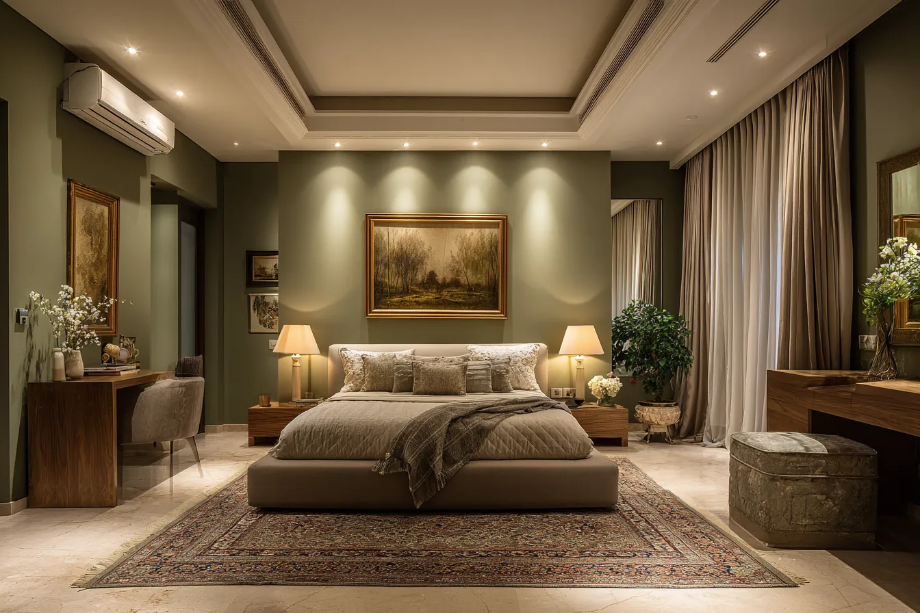 Olive and Cream Bedroom Colour Combination