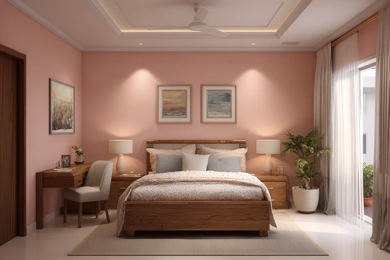 Peach and Ivory Bedroom Wall Colour Combination