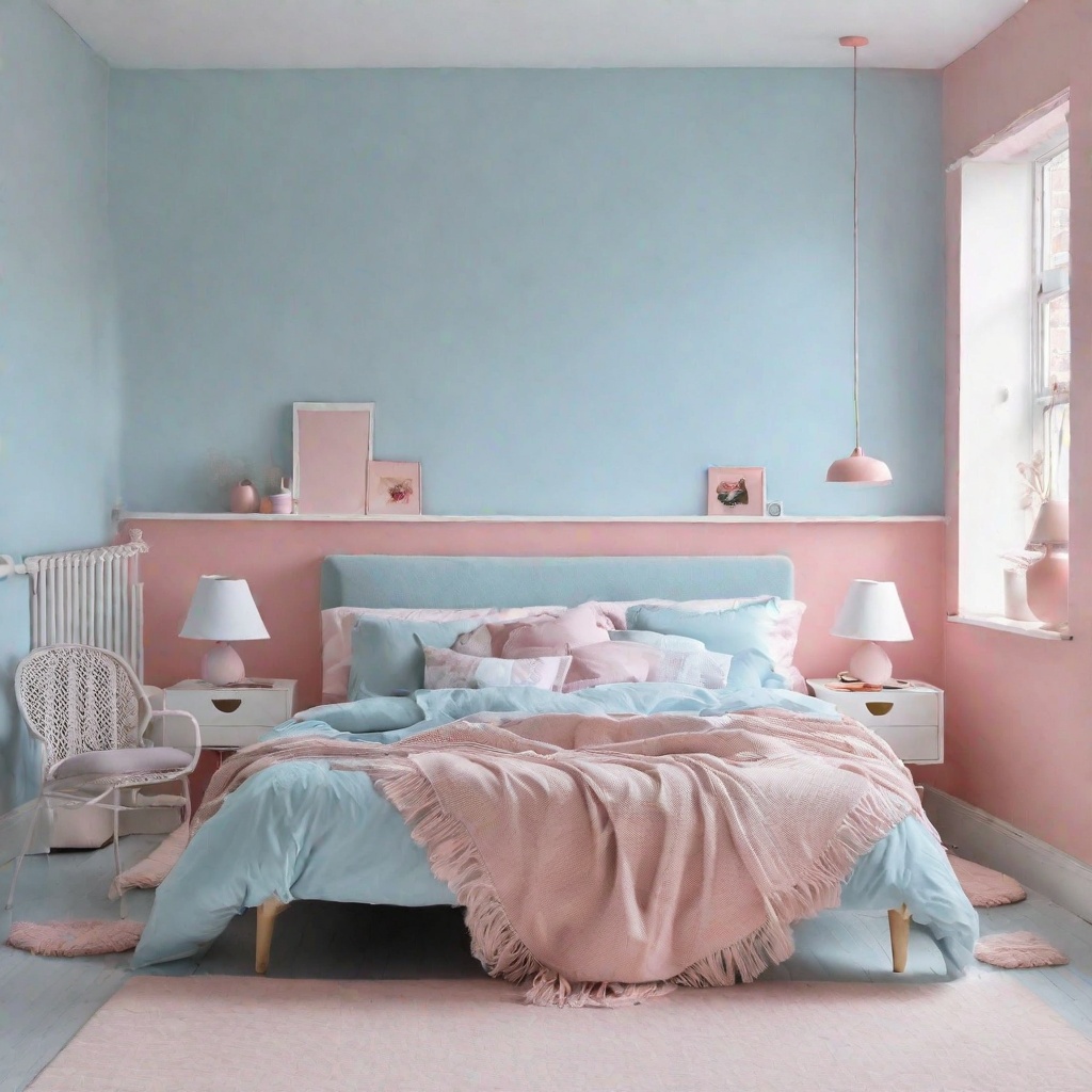 Pink and Blue Two Colour Combination for Bedroom Walls