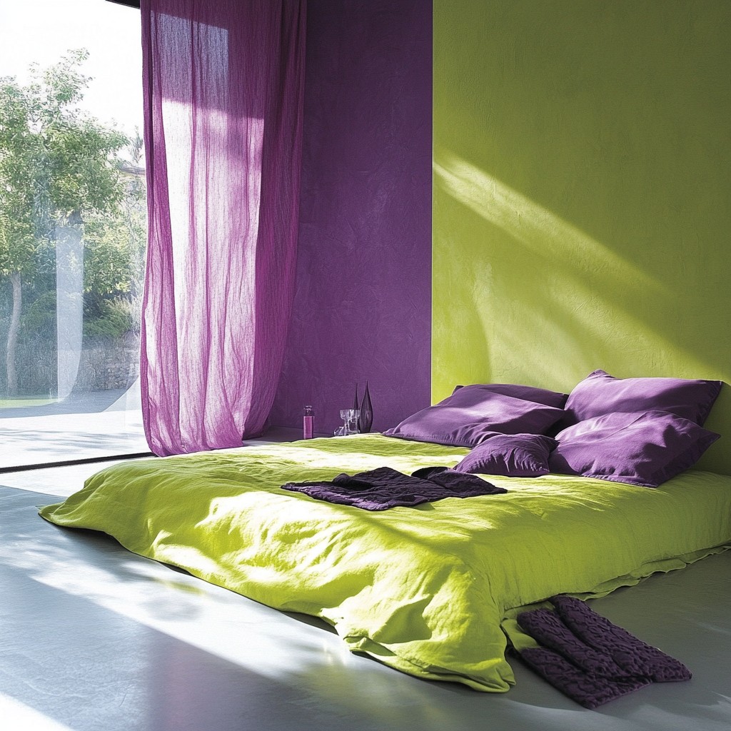 Purple and Lime Green: Bedroom Colour Combination