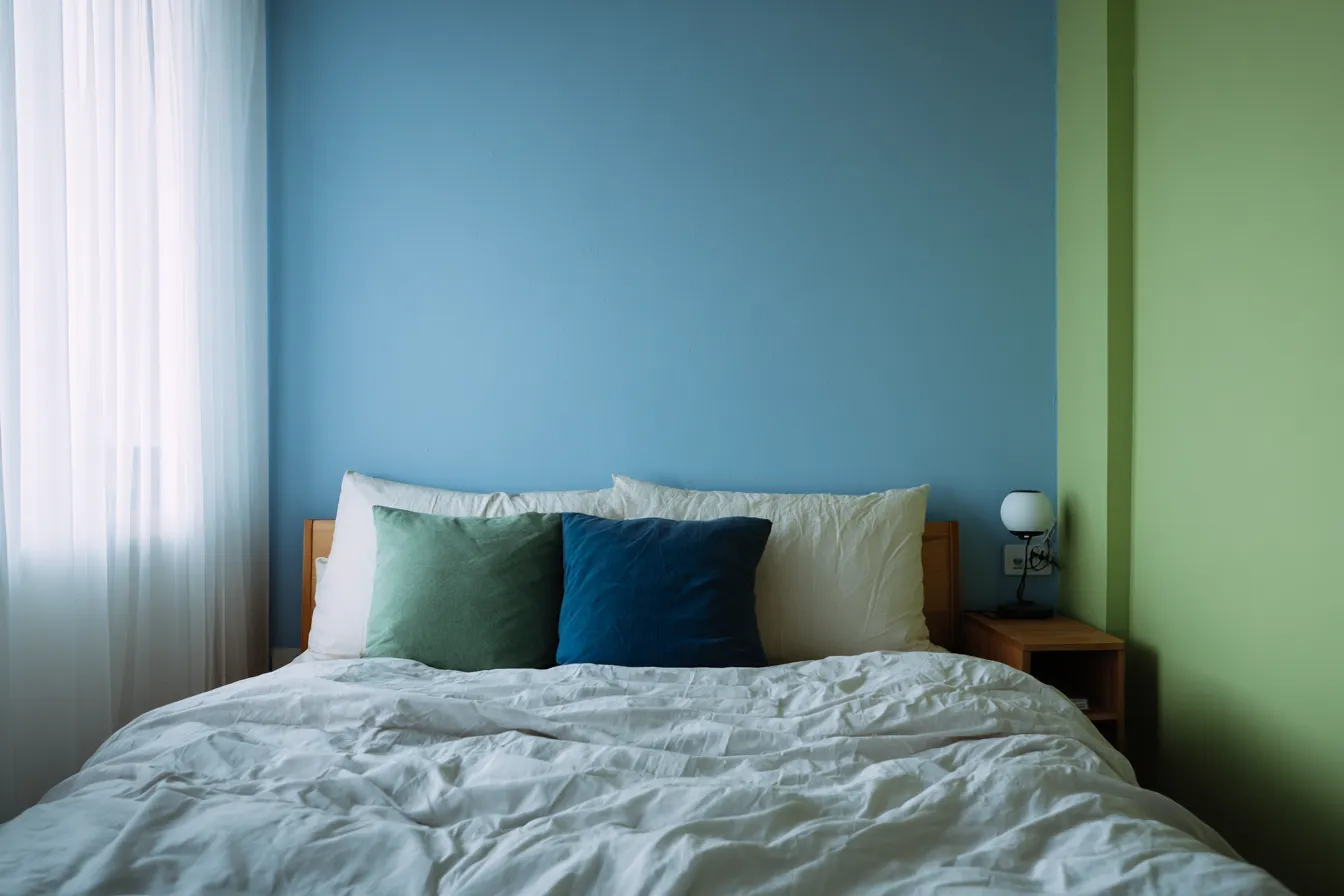 Soft Blue and Sage Green Bedroom Wall Colour Combination