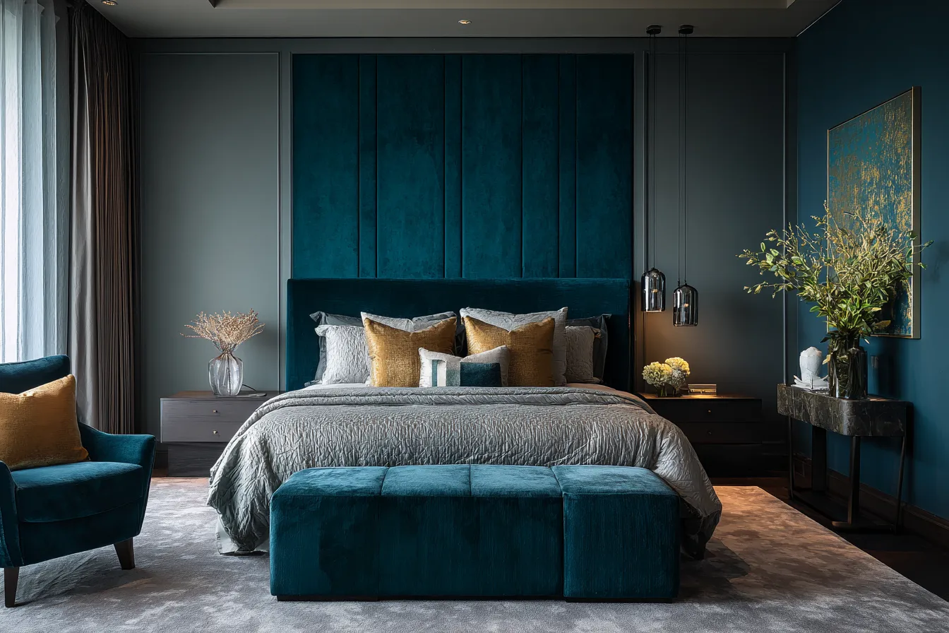 Teal and Grey Bedroom Wall Colour Combination