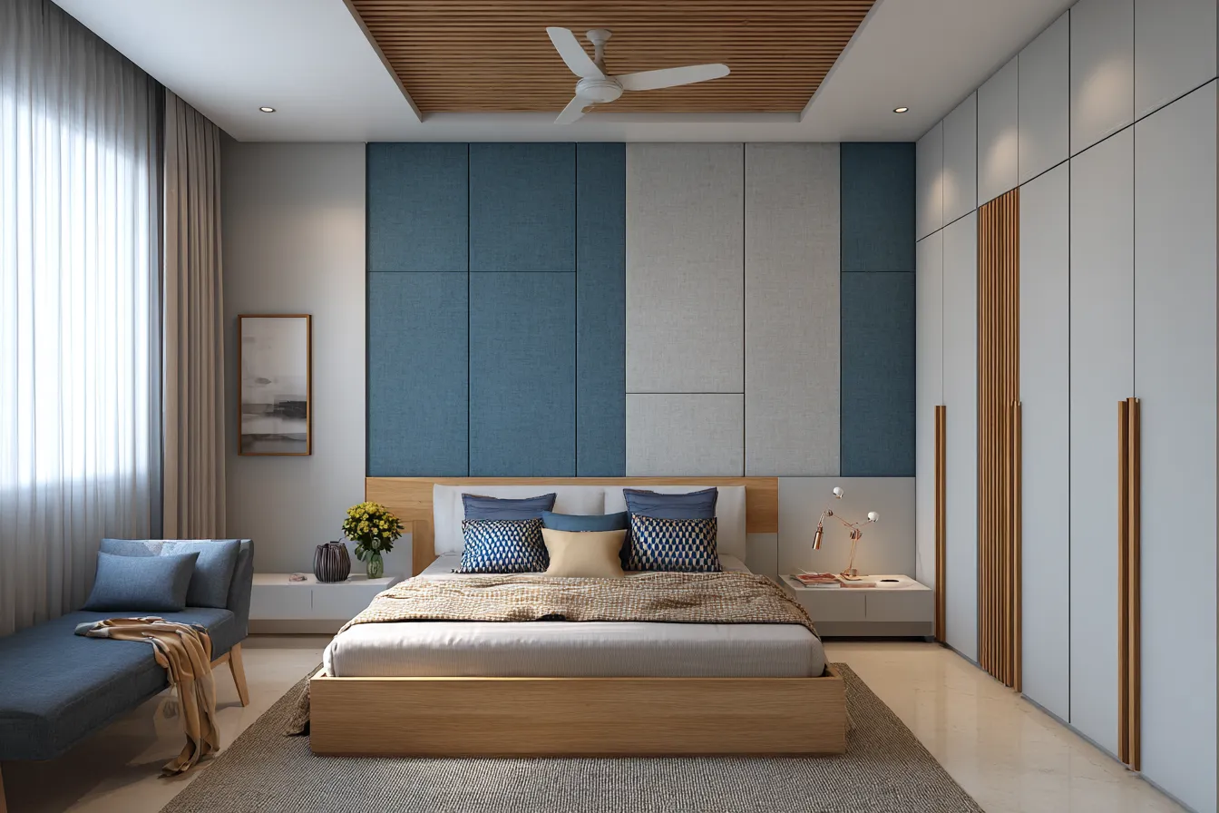 Vertical Two-Tone Colour Blocking- Placement Method for Bedroom Wall Colour Combination