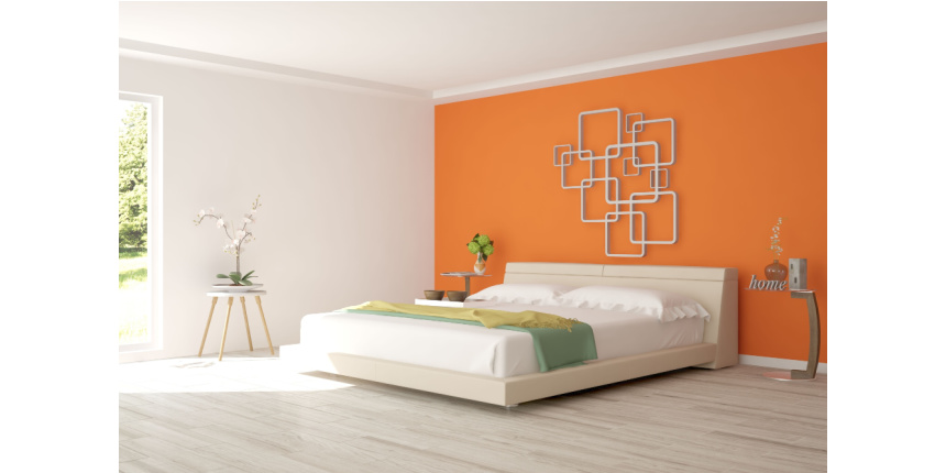 White and Orange Colour Combination for Bedroom Walls