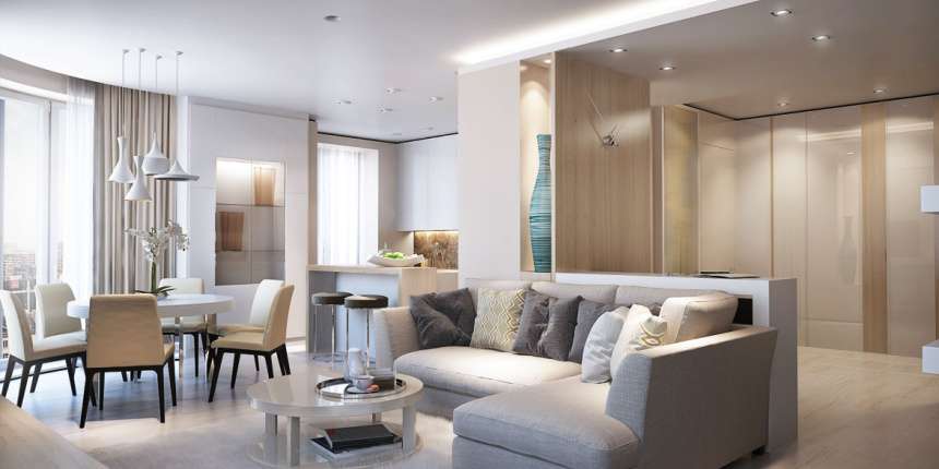 Elegant Luxurious Light Open Living Dining Design 600 Square Feet House Plans