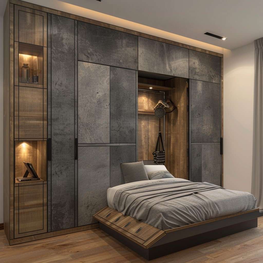 Bed-side Multi-functional Cement Cupboard Design