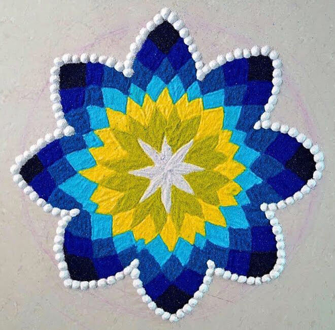 Blue Yellow Mandala DIY Beautiful Rangoli Design Ideas