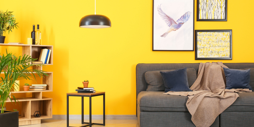 Bright Yellow Wall Living Room Colour Combinations