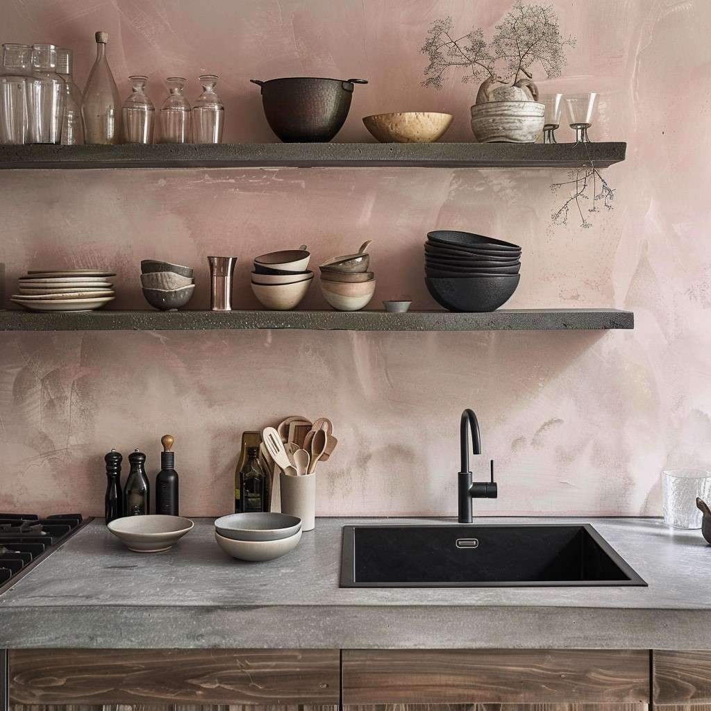 Cement Shelves Design for Kitchen