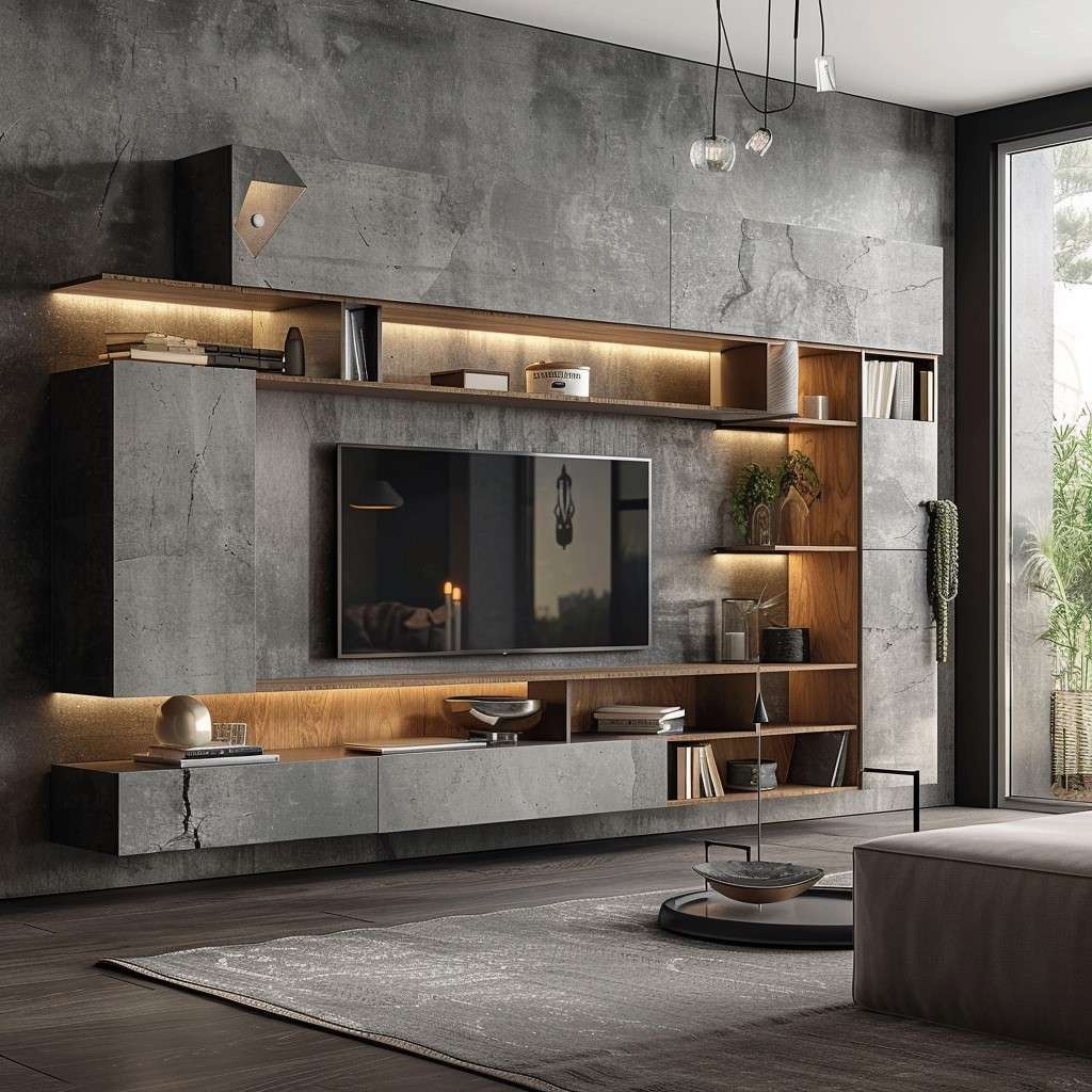 Cement Tv Cupboards Design for Living Room