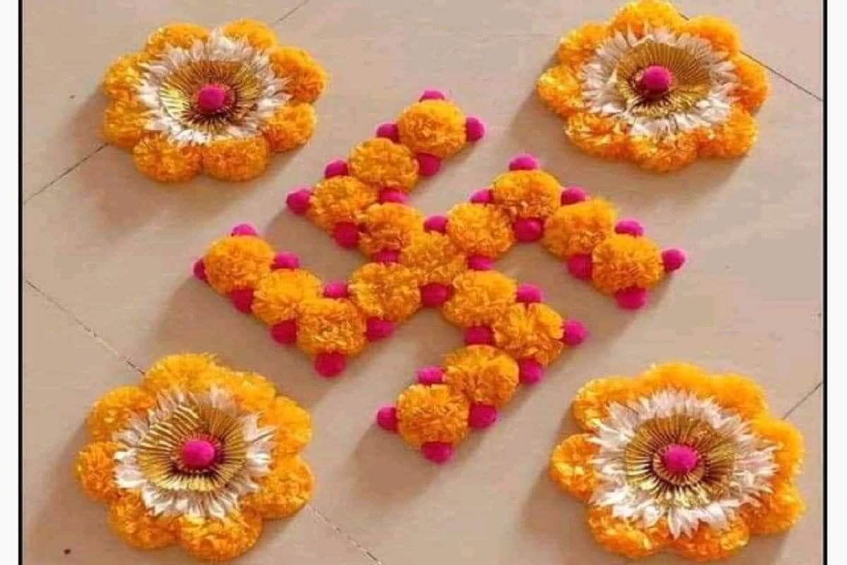 Easy Swastik Rangoli Designs for Diwali Festival