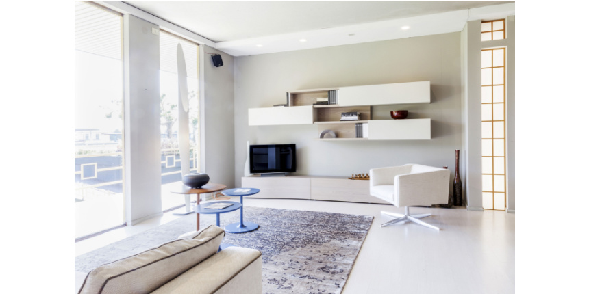 Elegant Bedroom Cement Almirah Design with TV Stand