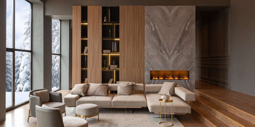 Living Room Marble Wall Fireplace Stylish