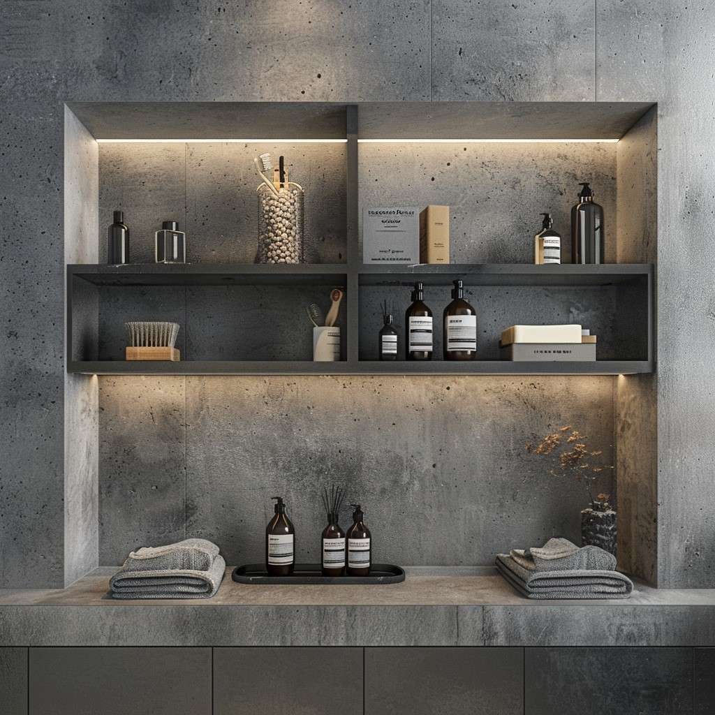 Open Cement Shelf Design for Bathroom