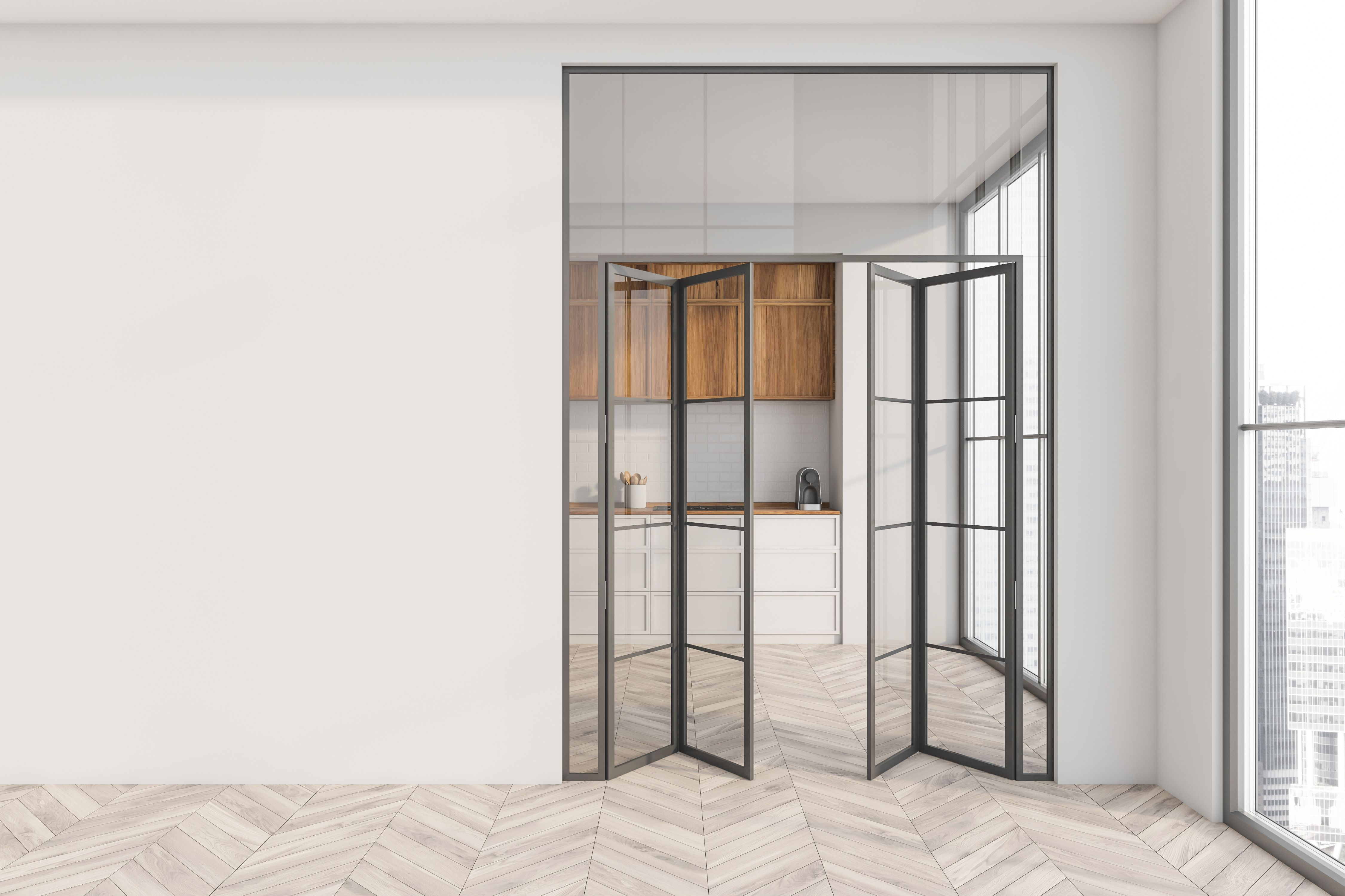 Modern Wooden Framed Foldable Glass Door Design for Home