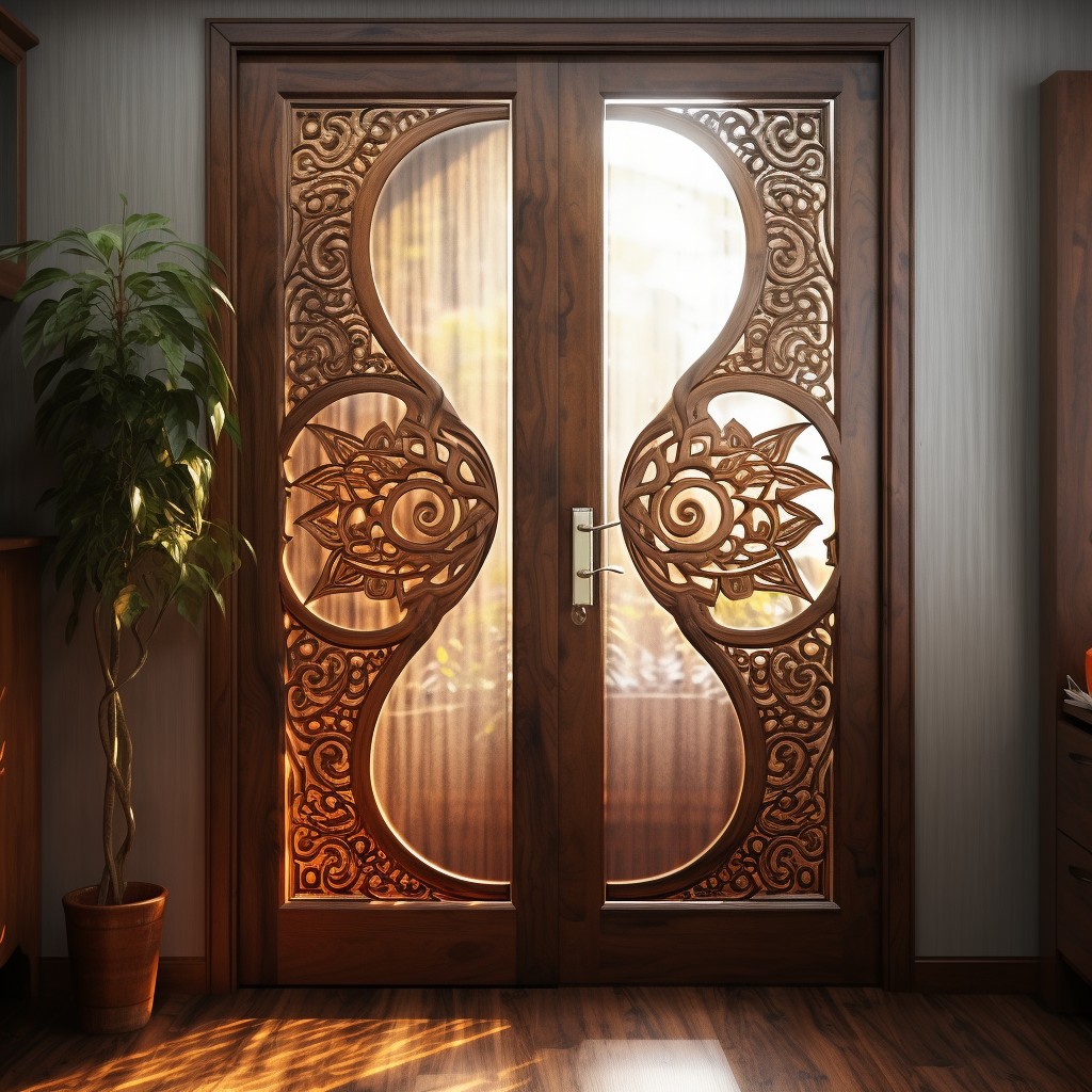 Holy Symbol Pooja Room Door Designs