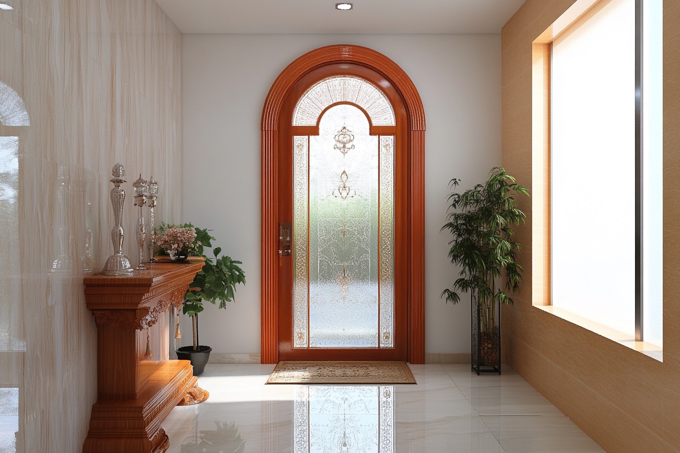 Arched Glass Single Door Design for Pooja Room