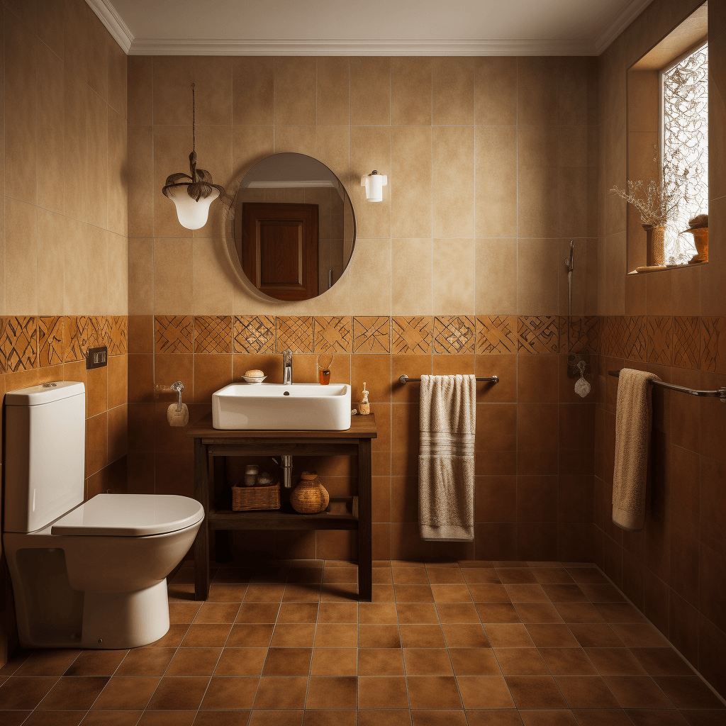 Brown Ochre Bathroom Tiles Design