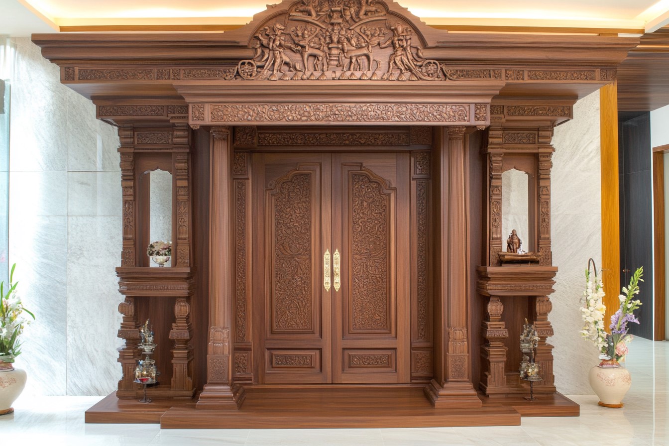 Burma Teak Pooja Room Door Design