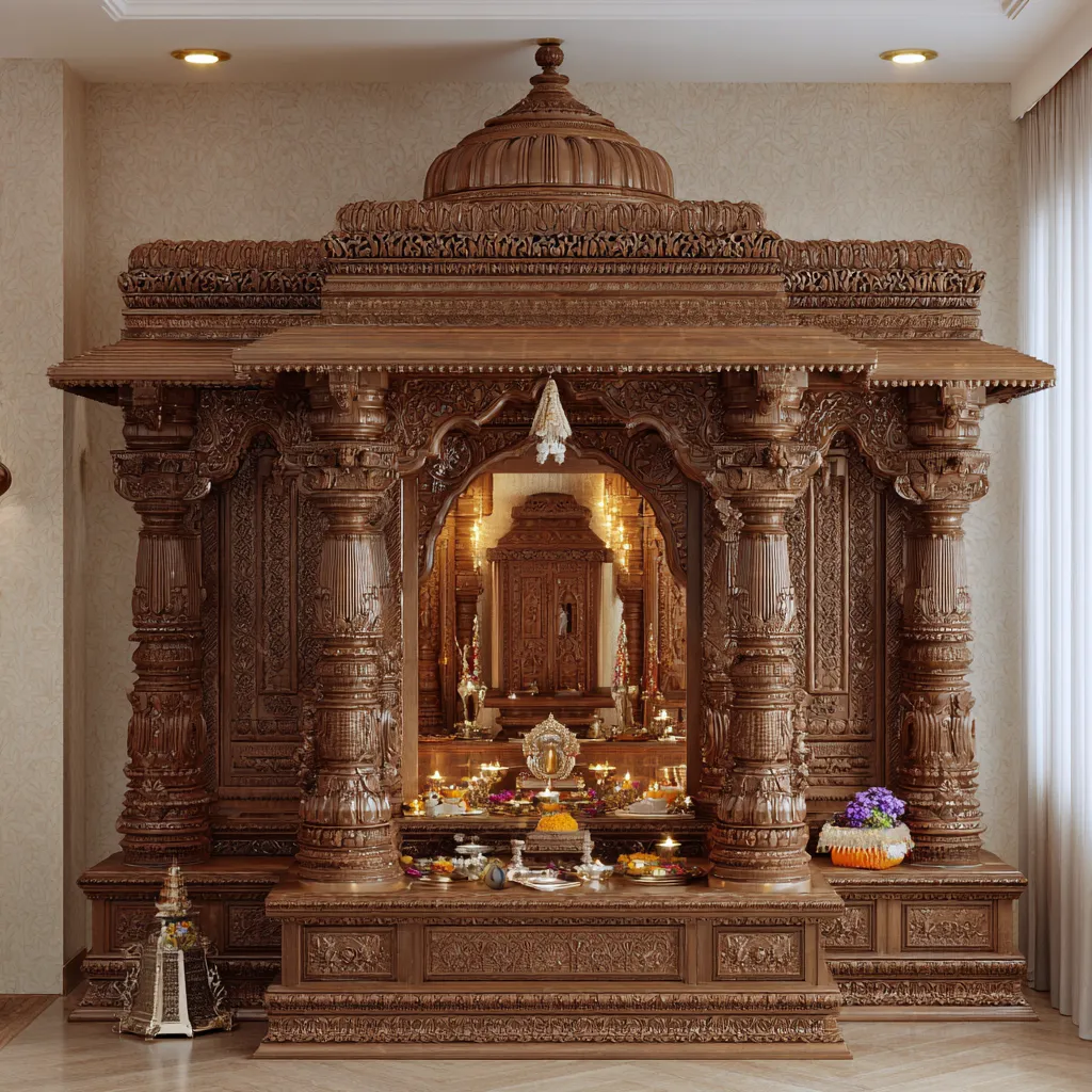 Carved Wooden Mandir Design for Home