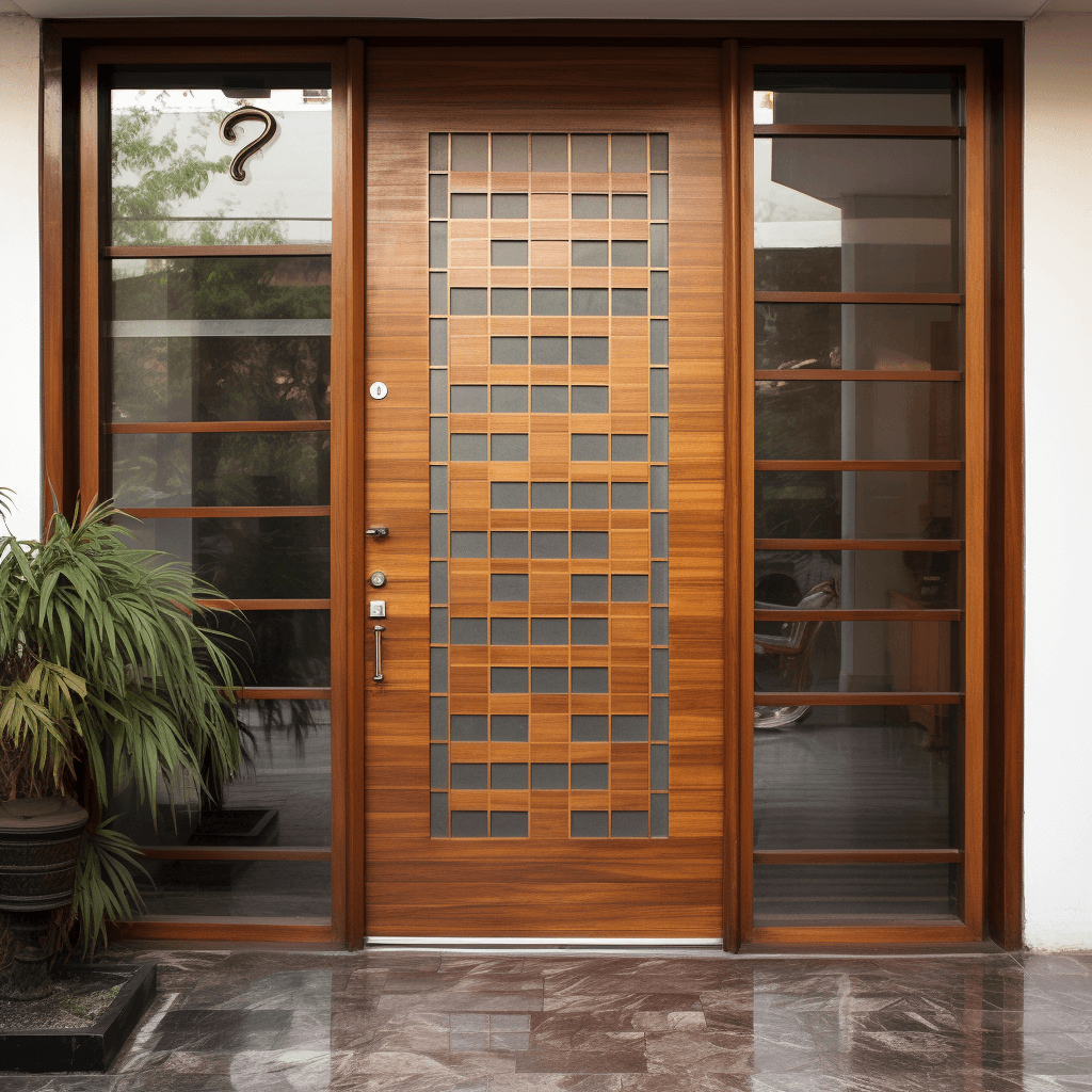 Chequered Glass Panelled Teak Wood Door Design