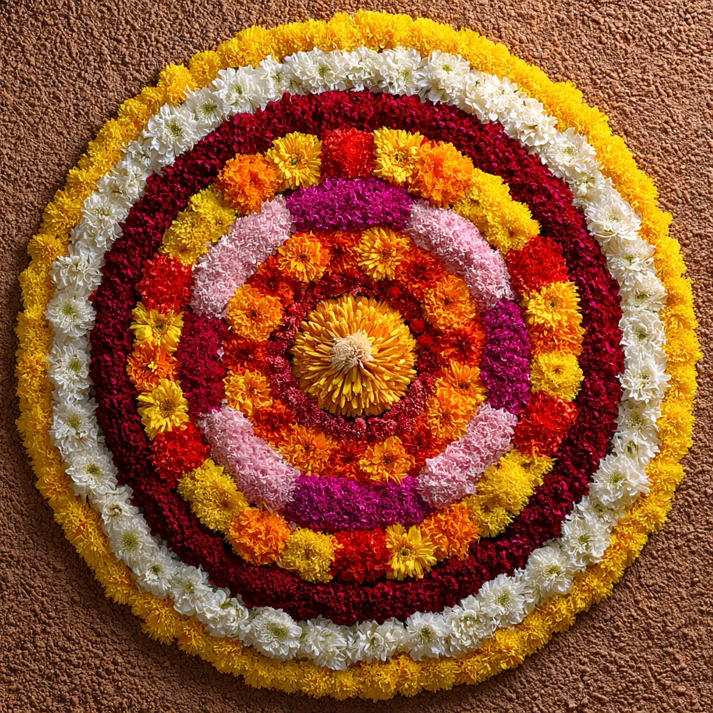 Circular Floral Pookalam Design for Onam