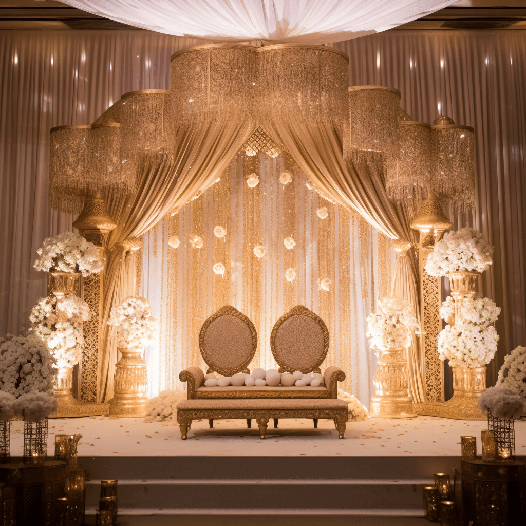 Classic Beige and Gold Economical Wedding Stage Decoration
