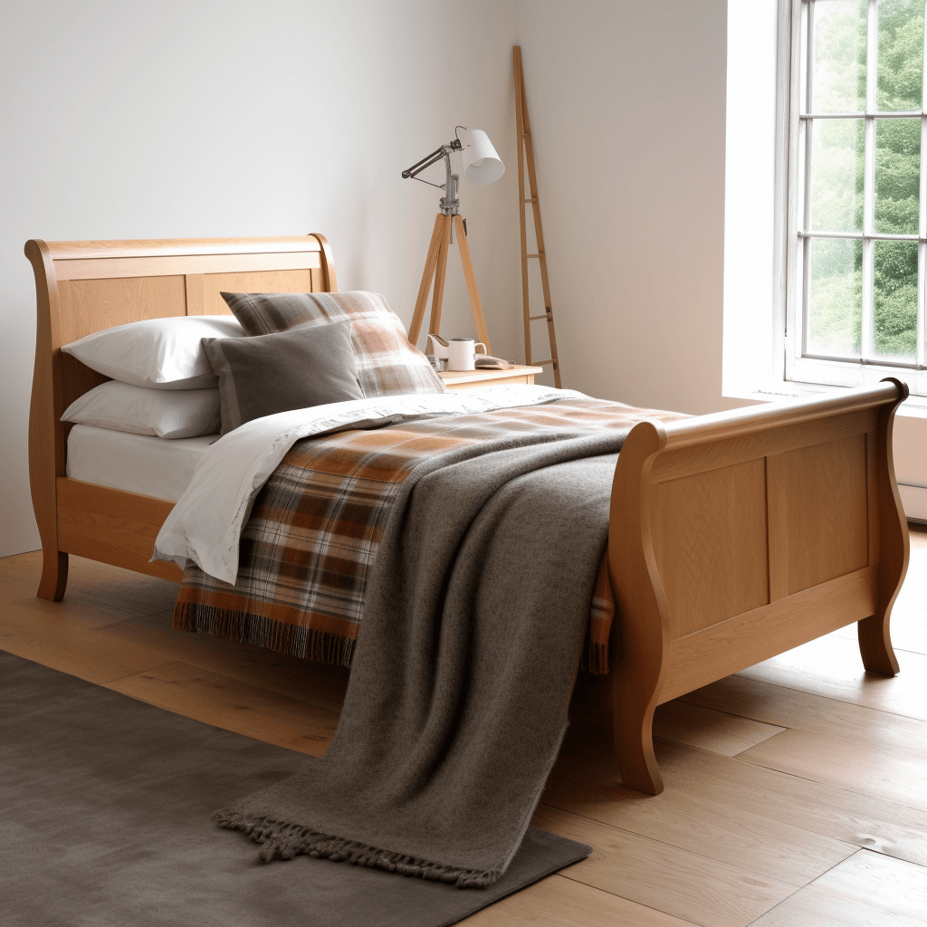 Classic Wooden Sleigh Bed Design for Master Bedroom