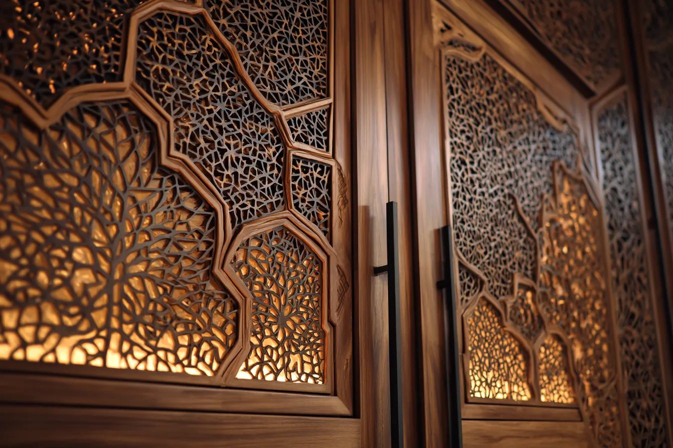 CNC Jaali and Backlit Mandir Door Design