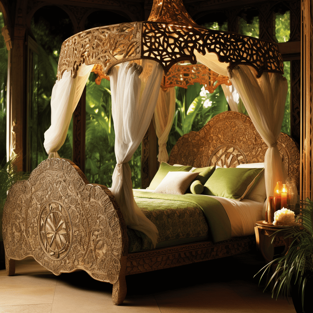 Exotic and Luxurious Wood Canopy Bed Design