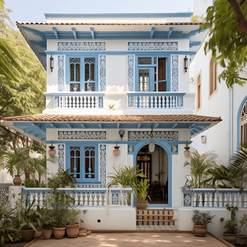 Exterior House Colour Combination: White and Light Blue