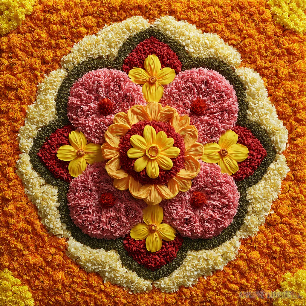 Four-Petal Flower Pookalam Design for Onam