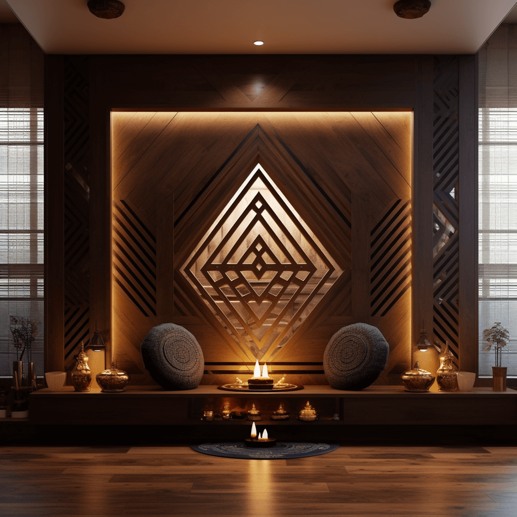 Geometric Patterned Panel Wooden Home Temple Design