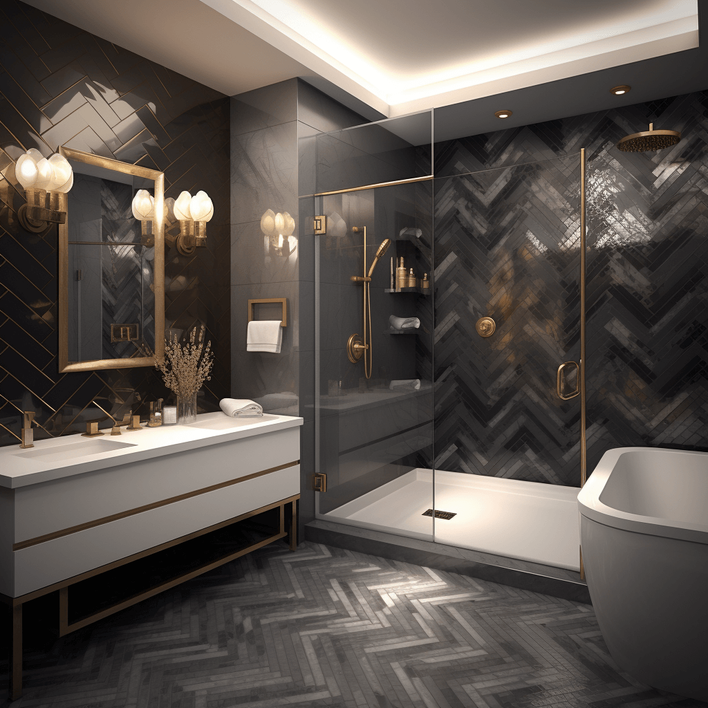 Glam And Graphic Luxury Bathroom Tile Design