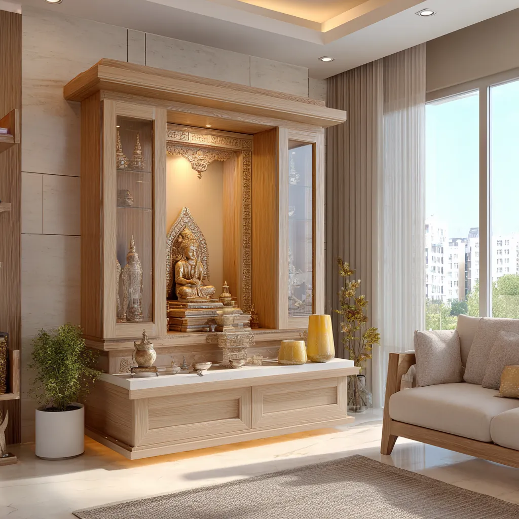 Glass and Wooden Mandir Design for Home