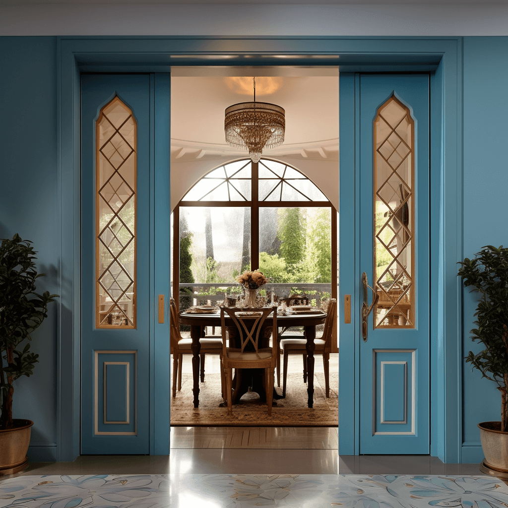 Glossy Blue Dining Hall Door Design