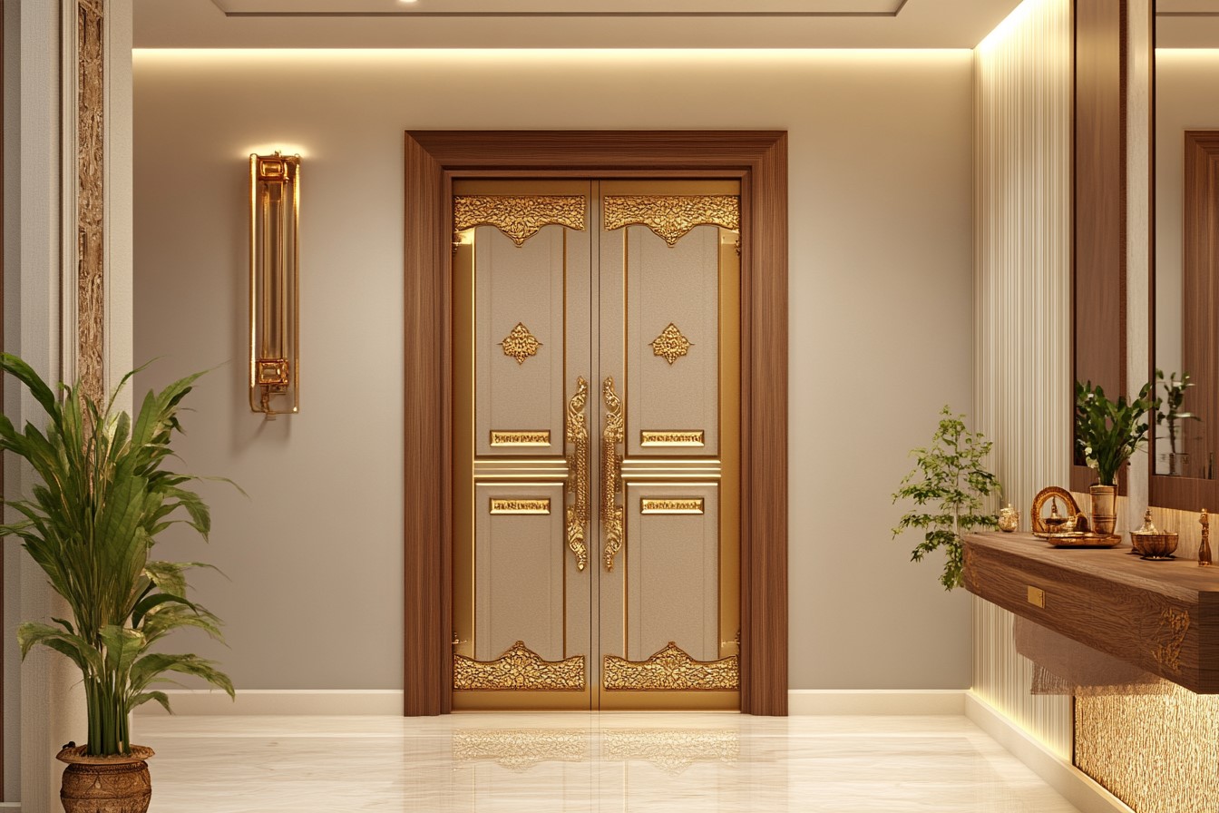 Gold Profile Mandir Door Design