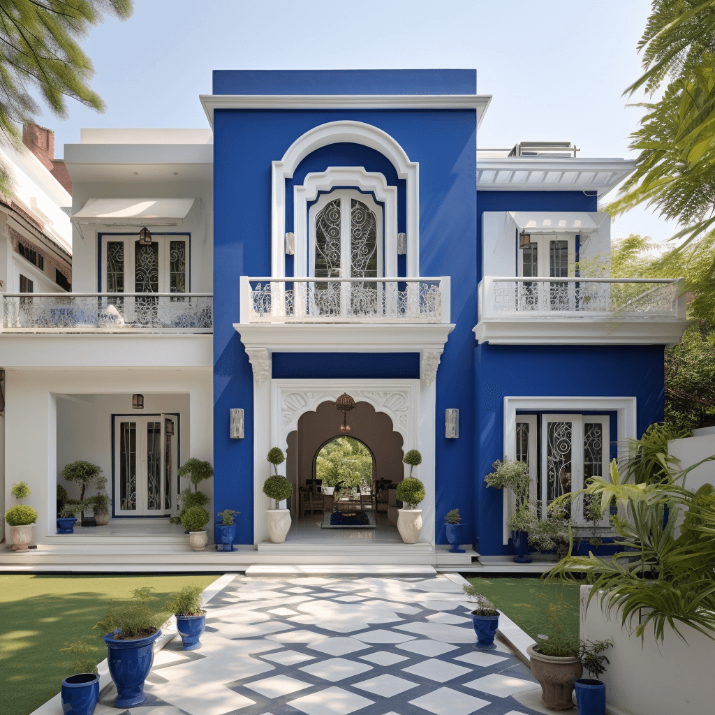 Home Outside Colour Design: Royal Blue and White