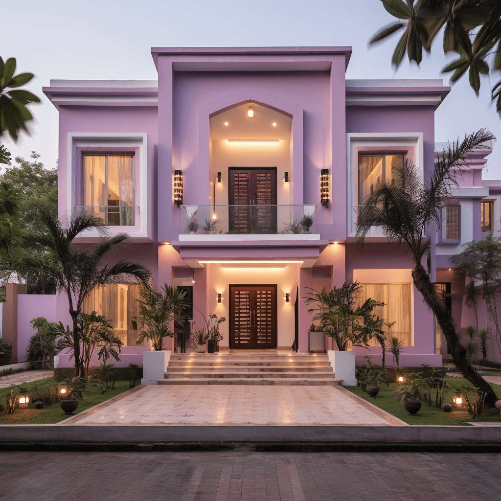 Home Outside Wall Colour Design: Light Pink and Lavender